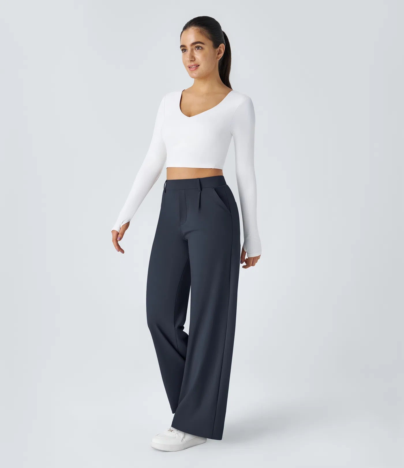 Celone High-Waist Tailored Straight-Leg Work Trousers
