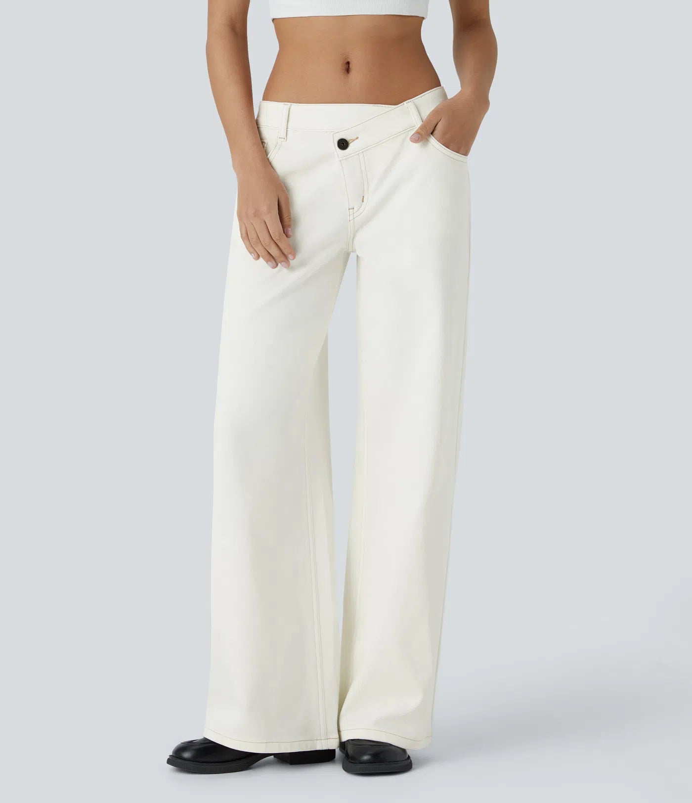 Celone EdgeFlex™ Asymmetric Wide-Leg Washed Jeans