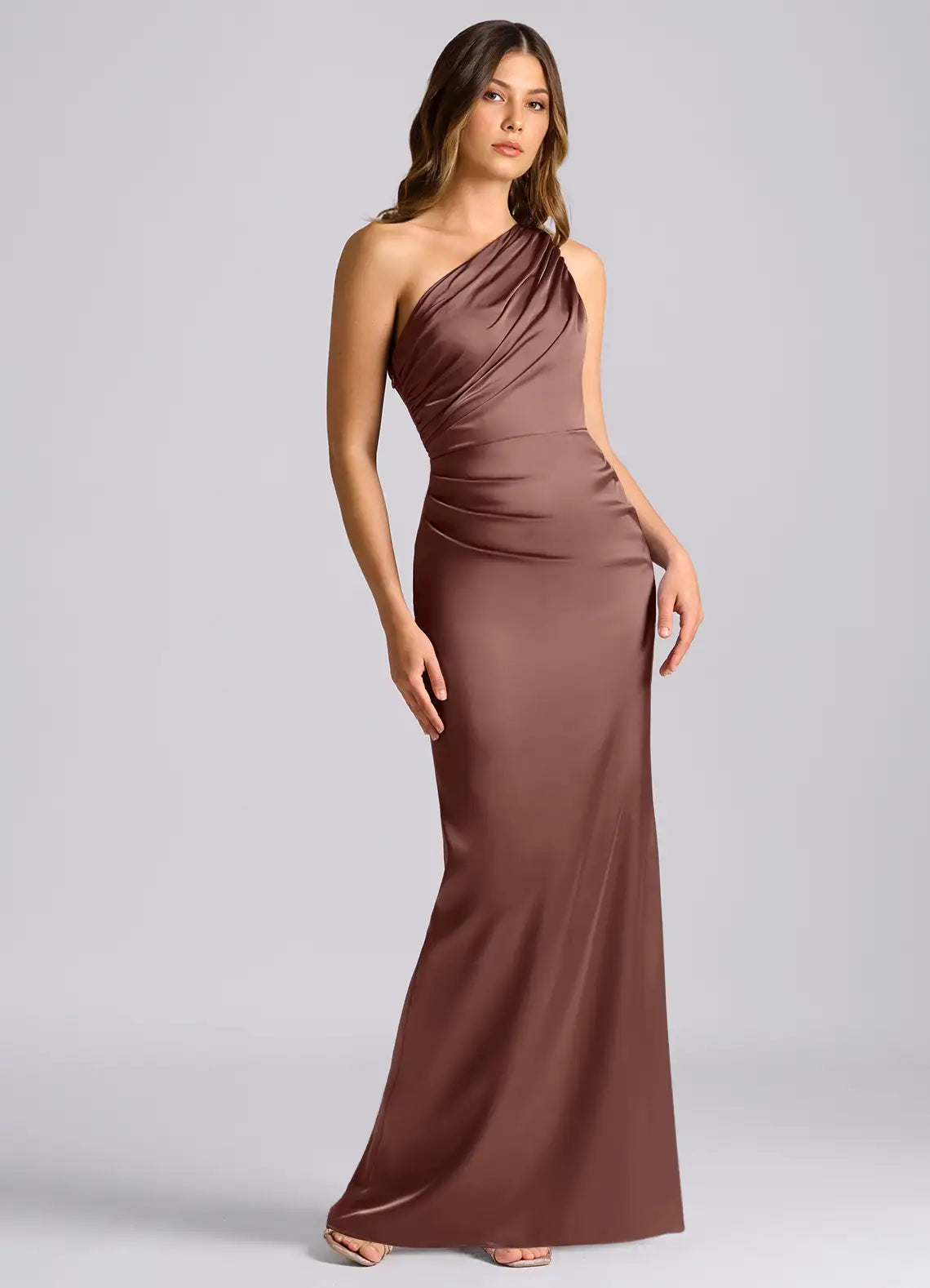 Celone Satin One-Shoulder Sculpt Dress