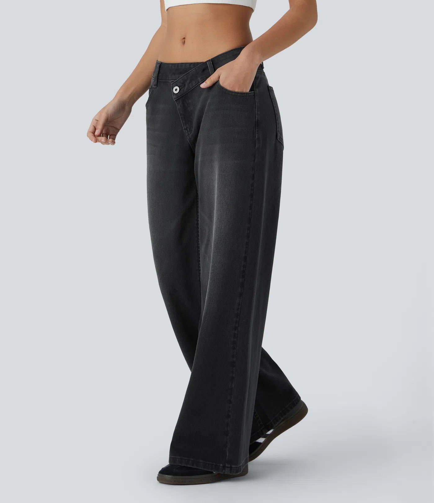 Celone EdgeFlex™ Asymmetric Wide-Leg Washed Jeans
