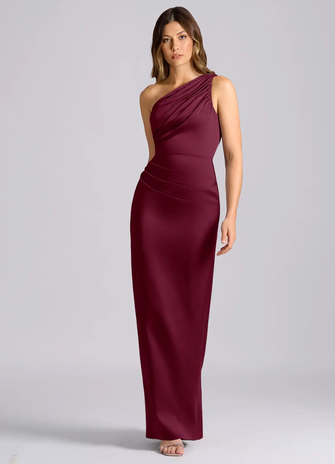 Celone Satin One-Shoulder Sculpt Dress