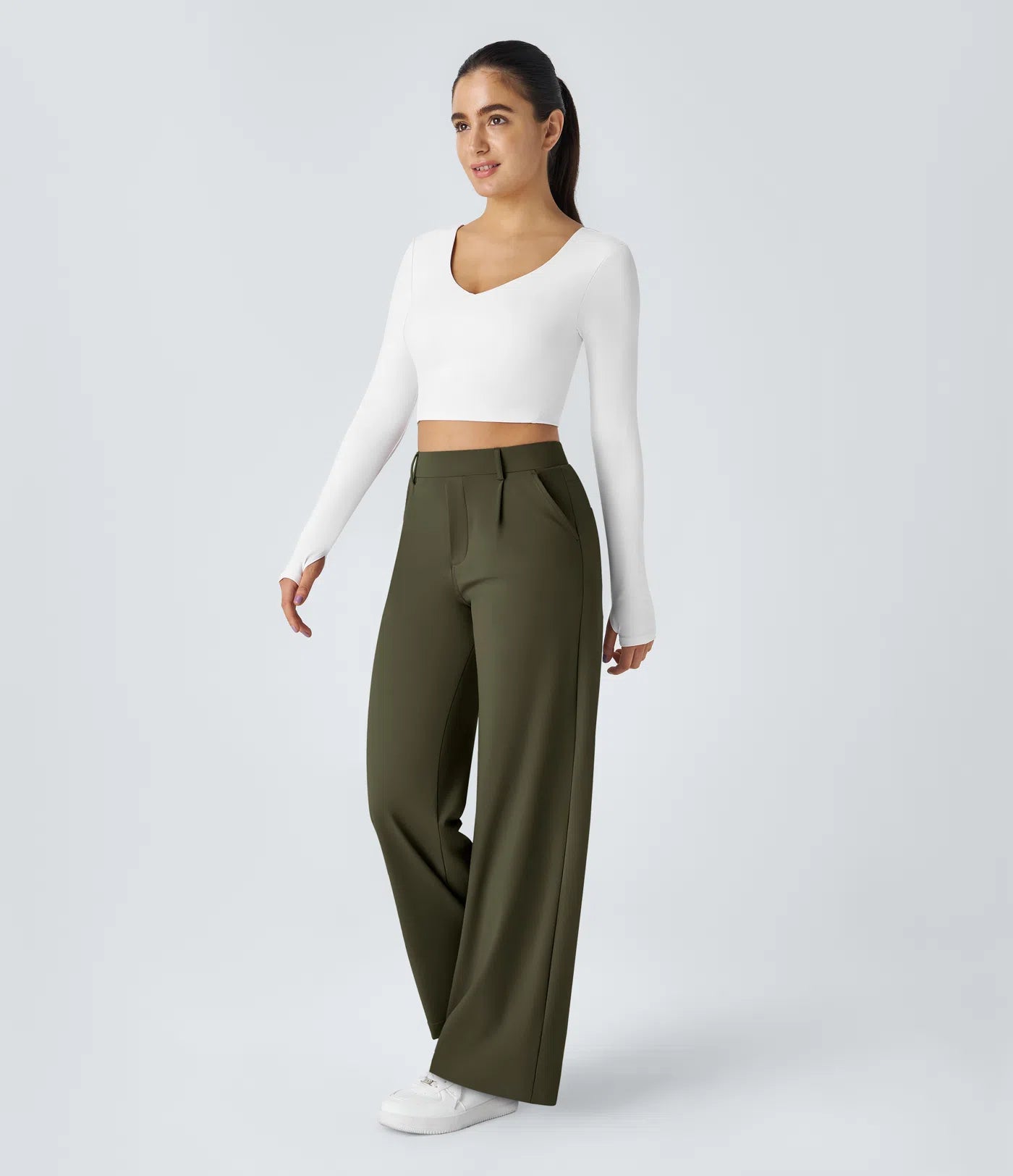 Celone High-Waist Tailored Straight-Leg Work Trousers