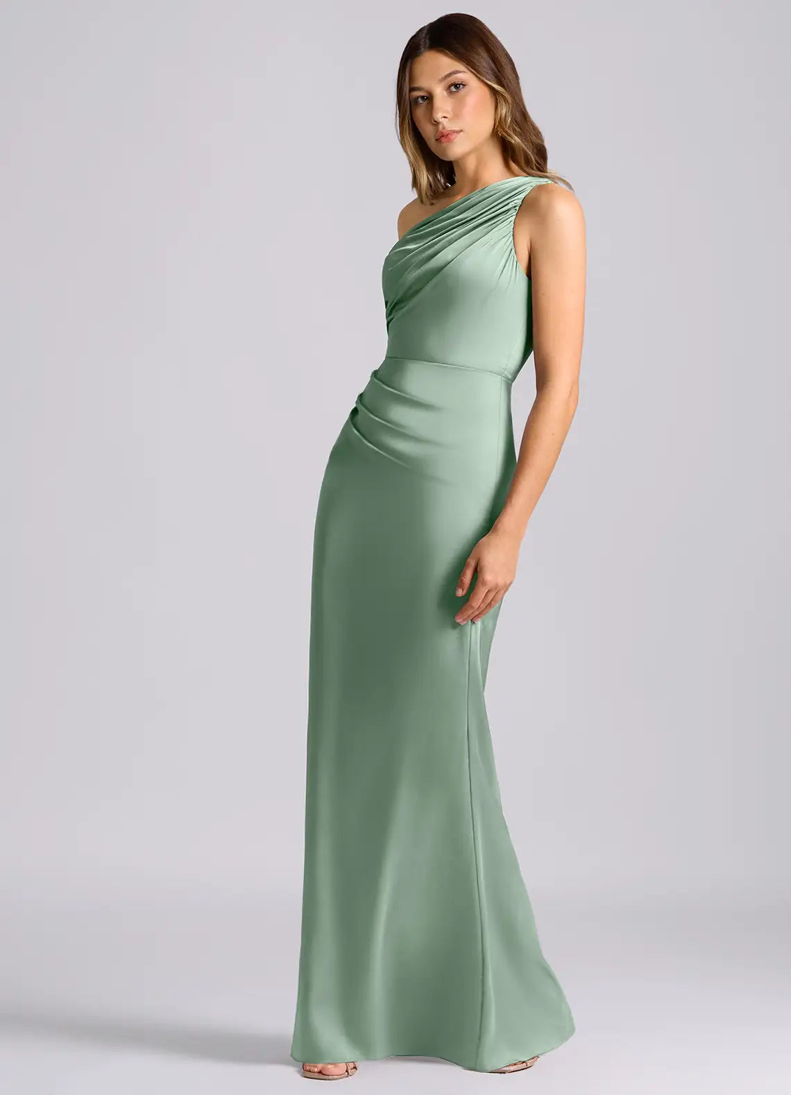 Celone Satin One-Shoulder Sculpt Dress
