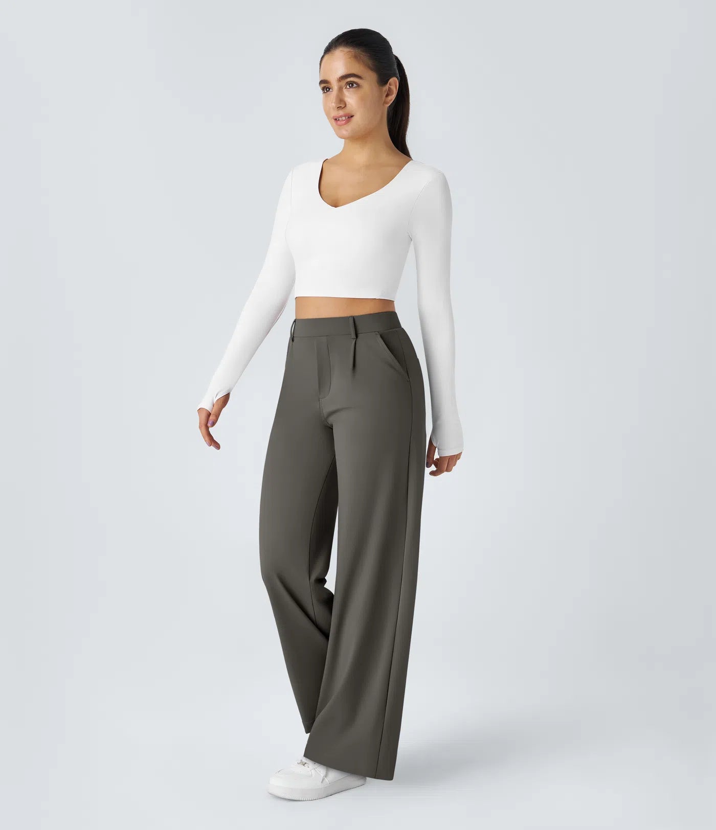 Celone High-Waist Tailored Straight-Leg Work Trousers