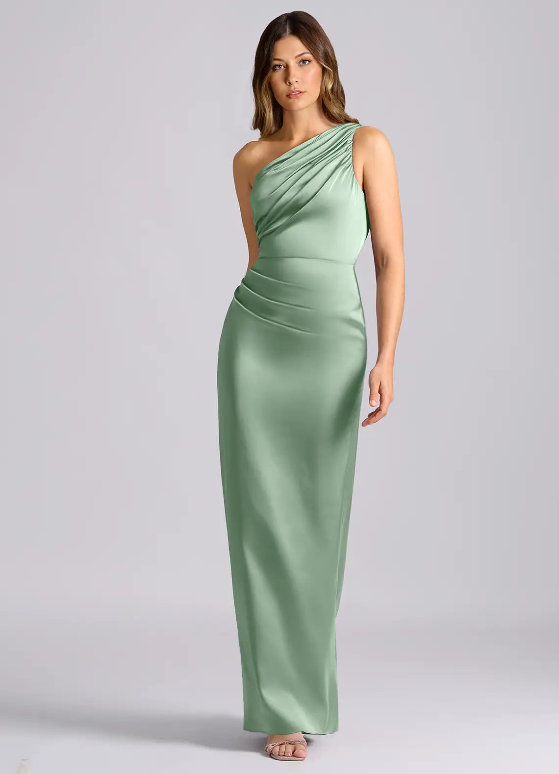 Celone Satin One-Shoulder Sculpt Dress
