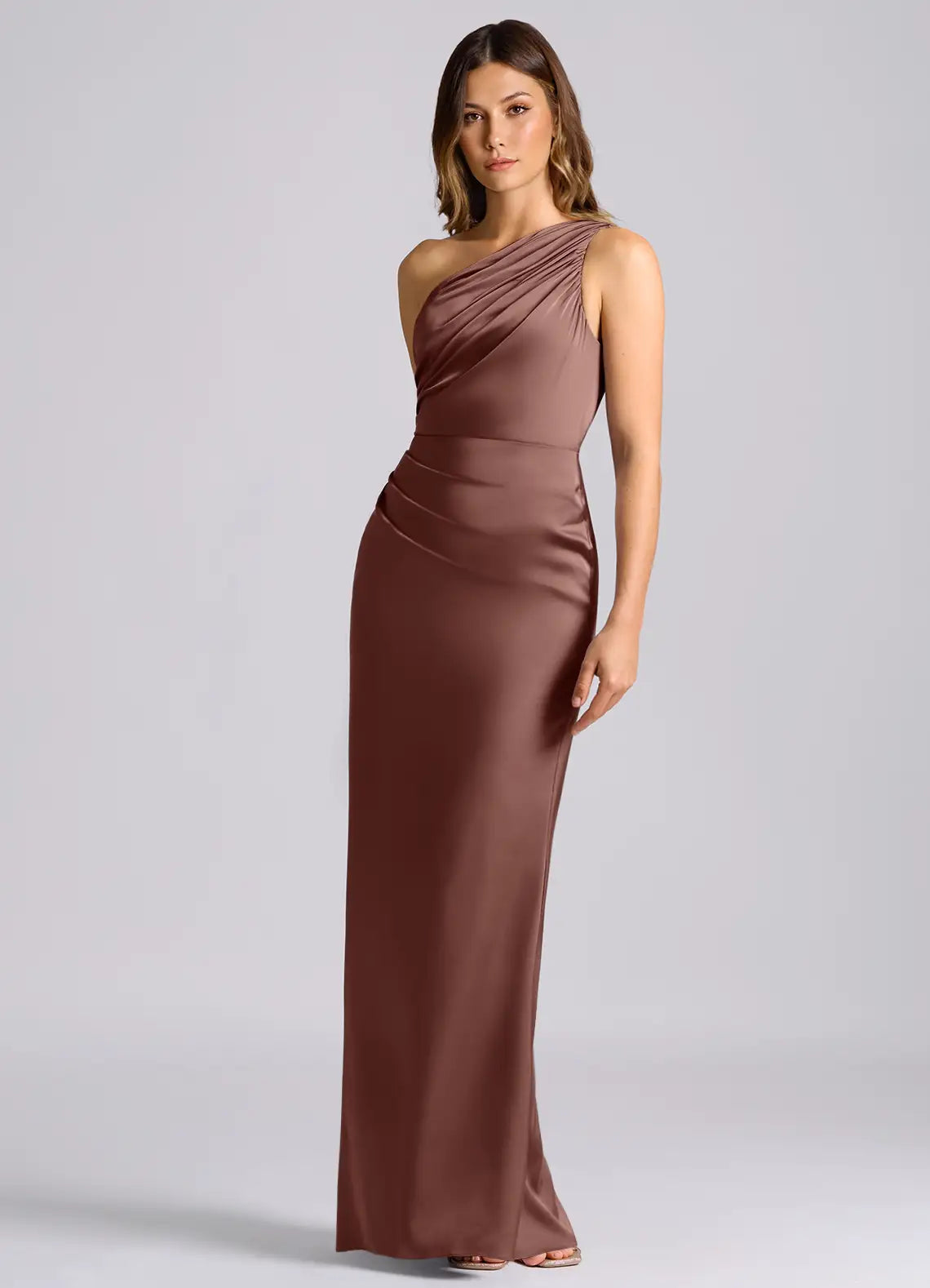 Celone Satin One-Shoulder Sculpt Dress