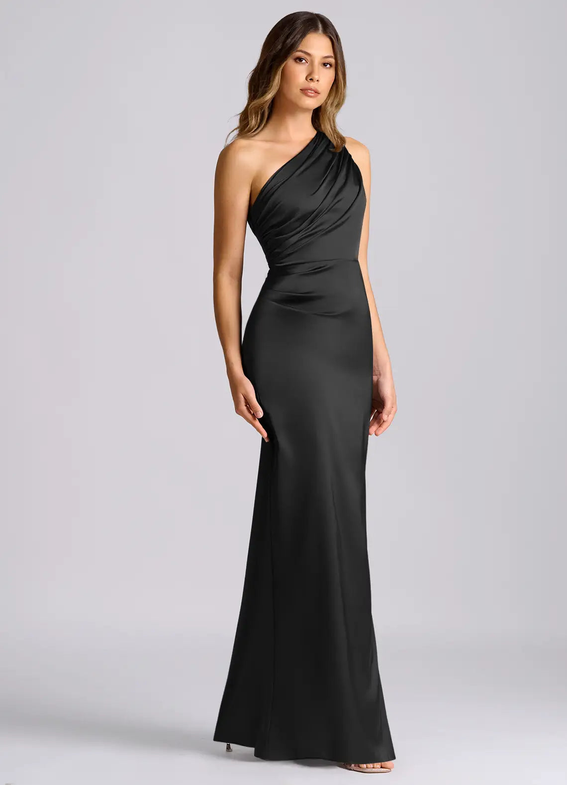 Celone Satin One-Shoulder Sculpt Dress