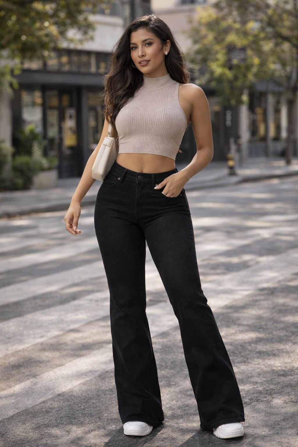 Celone Mid-Low Rise Baggy Wide Leg Stretch Denim Jeans