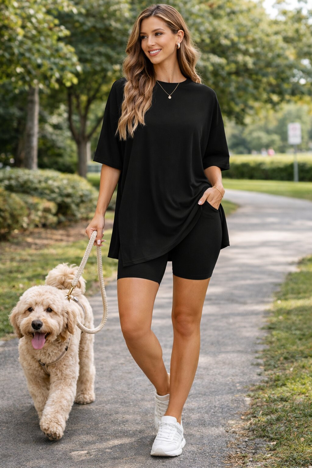 Celone RelaxFit™ Oversized Tee & Pocket Biker Shorts Set