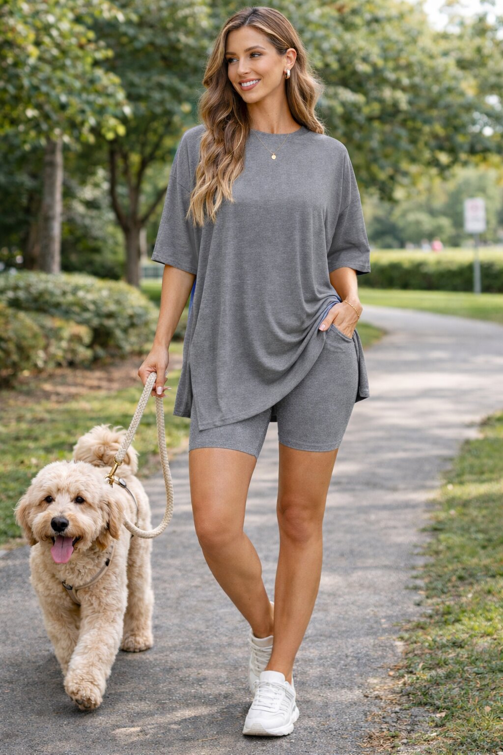 Celone RelaxFit™ Oversized Tee & Pocket Biker Shorts Set