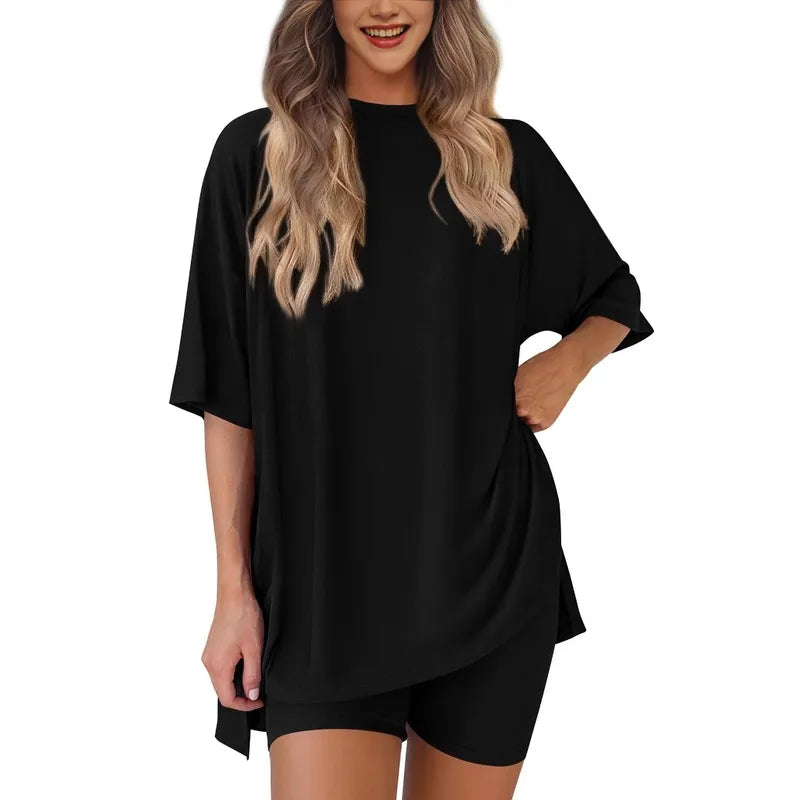 Celone RelaxFit™ Oversized Tee & Pocket Biker Shorts Set